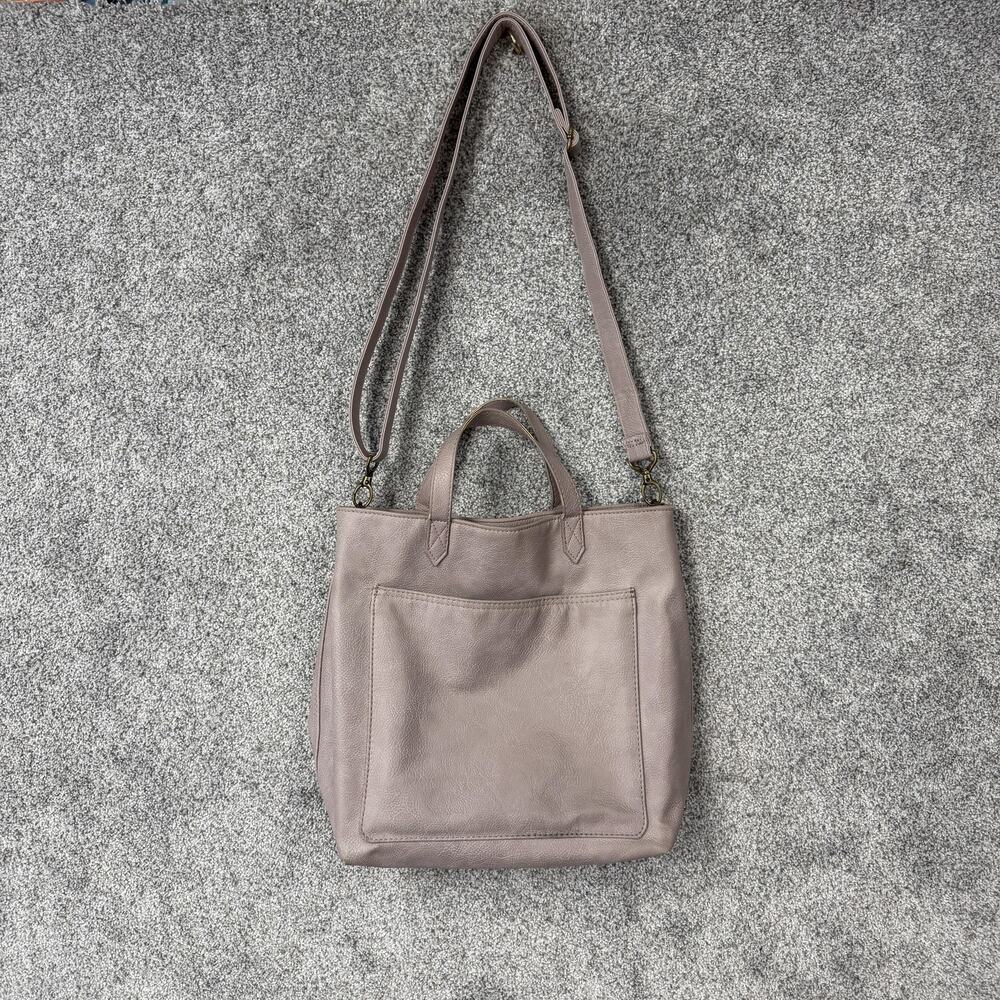 Thirty-One Tote Bag Womens M Taupe Pink Faux Leather Crossbody Purse Normcore